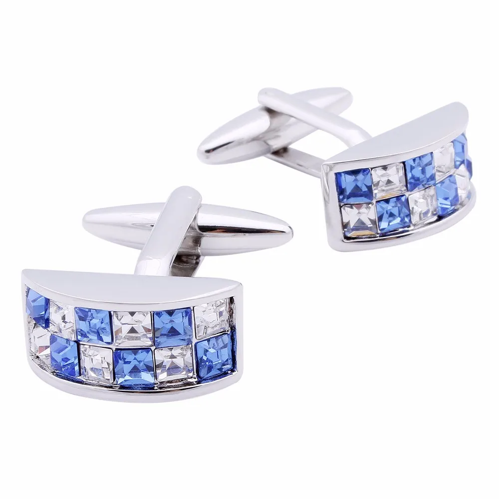 HAWSON Luxury Cufflinks Blue Crystal High Quality Cuff links Shirt For