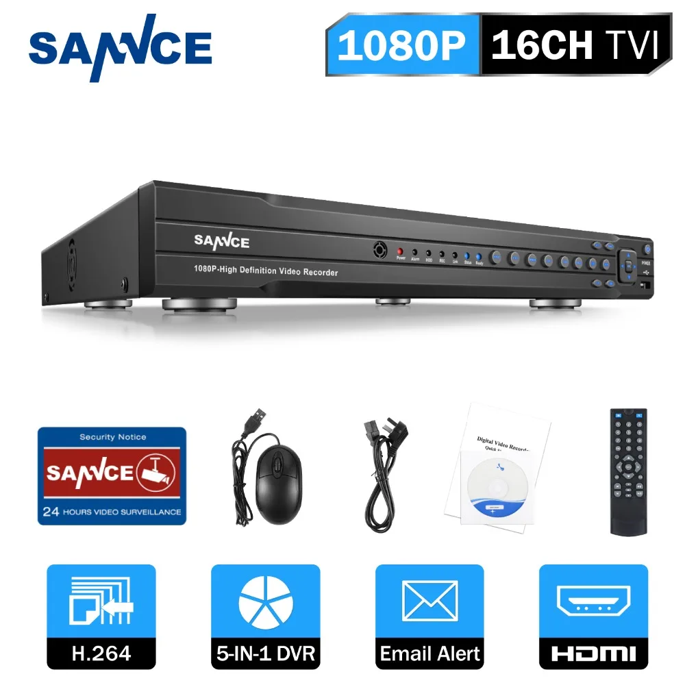 

SANNCE 1080P HD 16CH Onvif DVR H.264 Video Recorder CCTV Surveillance System IP Analog Camera Security Home HDD RS485 DVR Kit