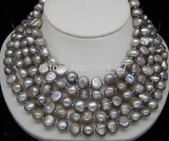 

70 "Beautiful 9-10 MM Silver_Gray Baroque Color Pearl Necklace>>> women jewerly Free shipping