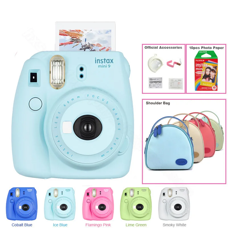 

Genuine Fuji Fujifilm Instax Mini 9 Instant Camera Kit with Shoulder Bag and Fujifilm instax Mini Instant Film Rainbow, 5 Colors