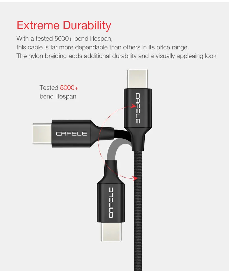 Cafele USB-C кабель для Xiaomi A1 type C кабель для зарядки и передачи данных usb type C нейлоновый тканый USB кабель для samsung S8