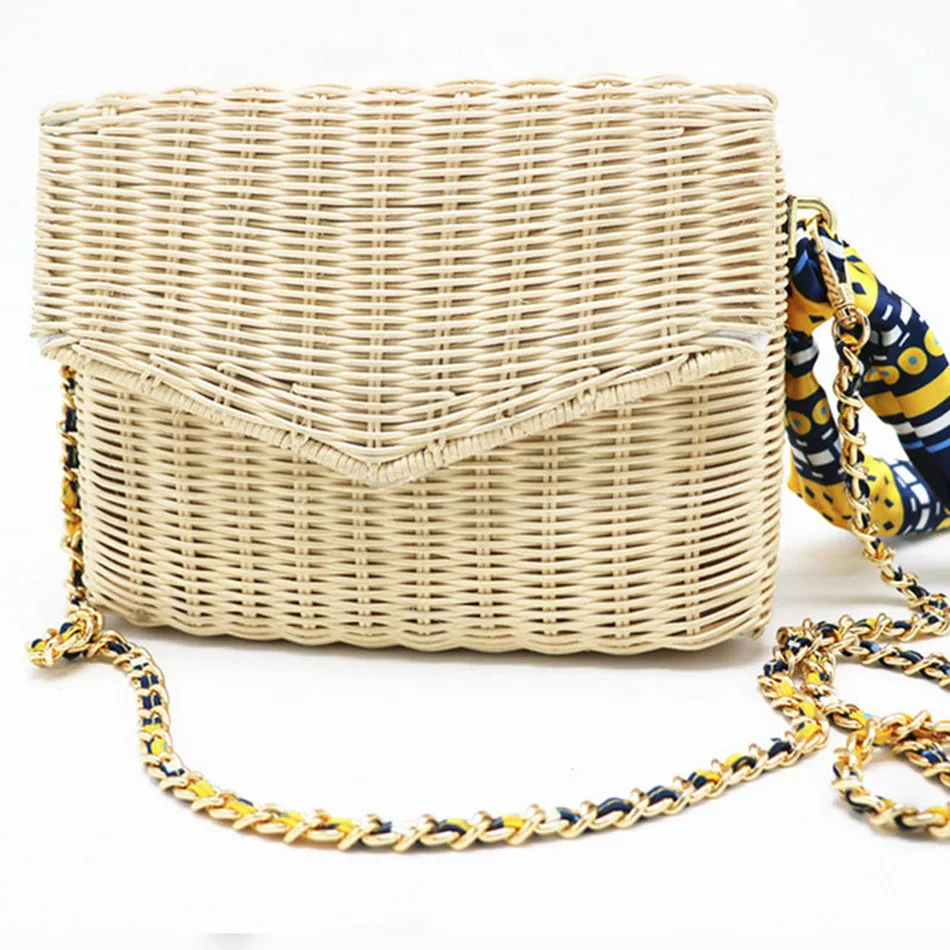 

SUNNY BEACH Handmade Rattan Women Crossbody Bag Vintage Retro Straw Square Box Messenger Bag Lady Summer Cute Beach Shoulder Bag