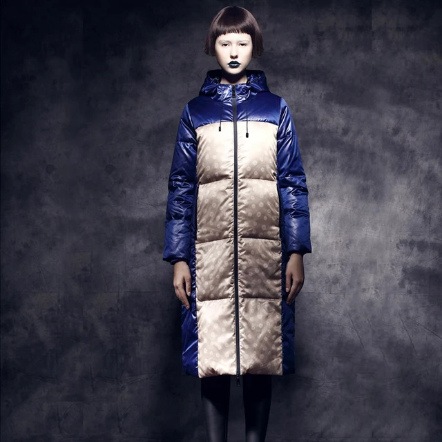 Cheap 2014 Limited Direct Selling Full Winter Women High-end Luxurious Splice Printing Down Jacket Long Over Knee Hooded 2xl Coat Ems