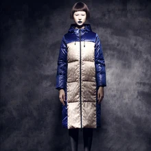 2014 Limited Direct Selling Full Winter Women High-end Luxurious Splice Printing Down Jacket Long Over Knee Hooded 2xl Coat Ems