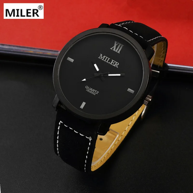 Мужские кварцевые часы Miler повседневные наручные с кожаным ремешком в стиле