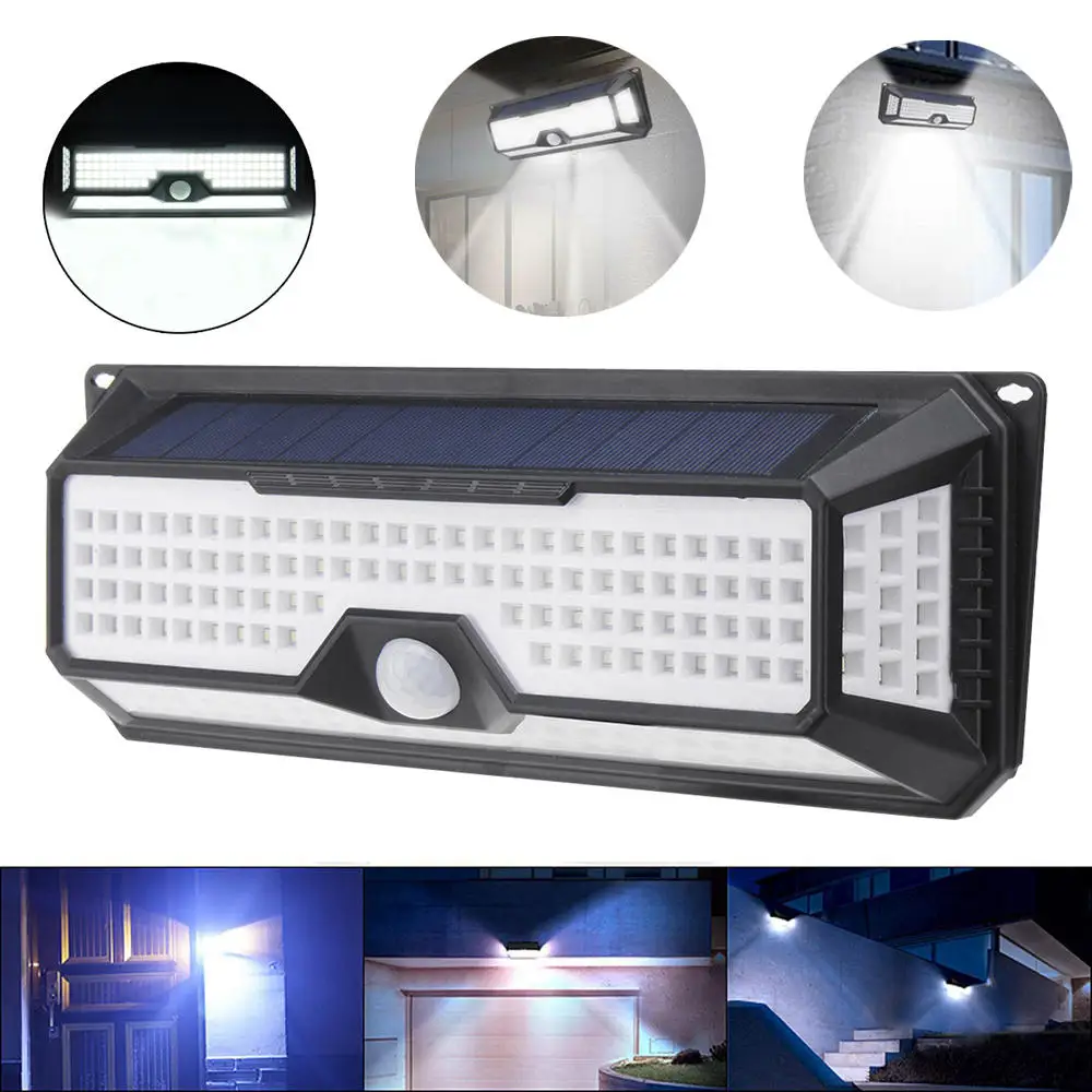 

LED Solar Light PIR Motion Sensor Wall Lamp 3 Modes Dimmable 4 Sides Outdoor Garden Pathway White Lamp