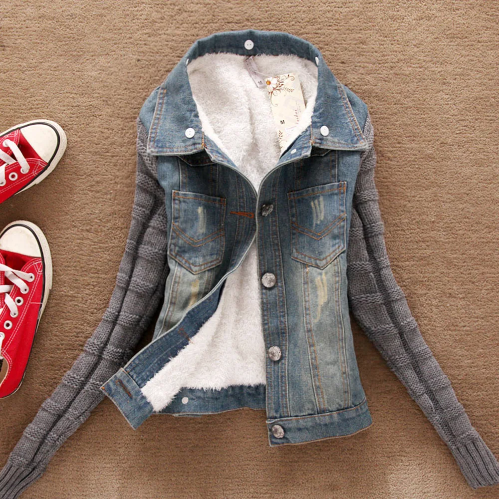 Women Jeans Jacket Winter Coats 2019 Denim Jackets Faux Fur Coat Casual Plus Size Clothing Thick Warm Overcoat Female outerwear