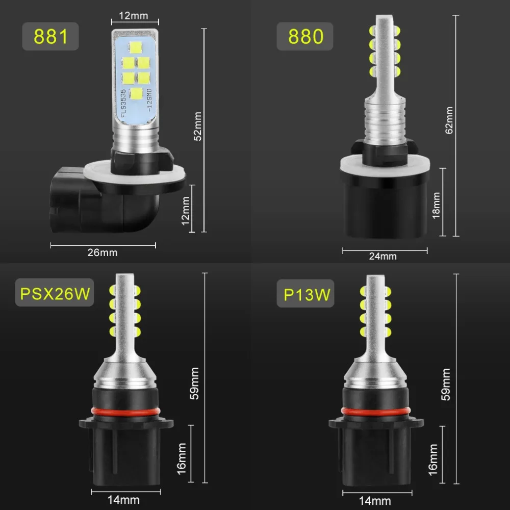 Светодиодные лампы H27 880 881 P13W PSX26W 2 шт. Автомобильные противотуманные фары FLS3535