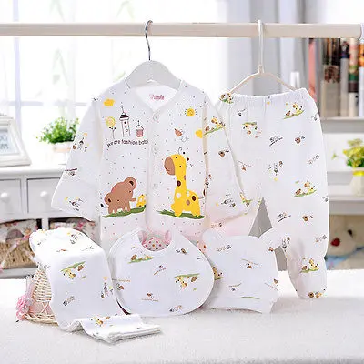 

0-3M Baby Clothes set Newborn Boys Girls Soft Underwear Animal Print Shirt and Pants Cotton clothing 5 pcs