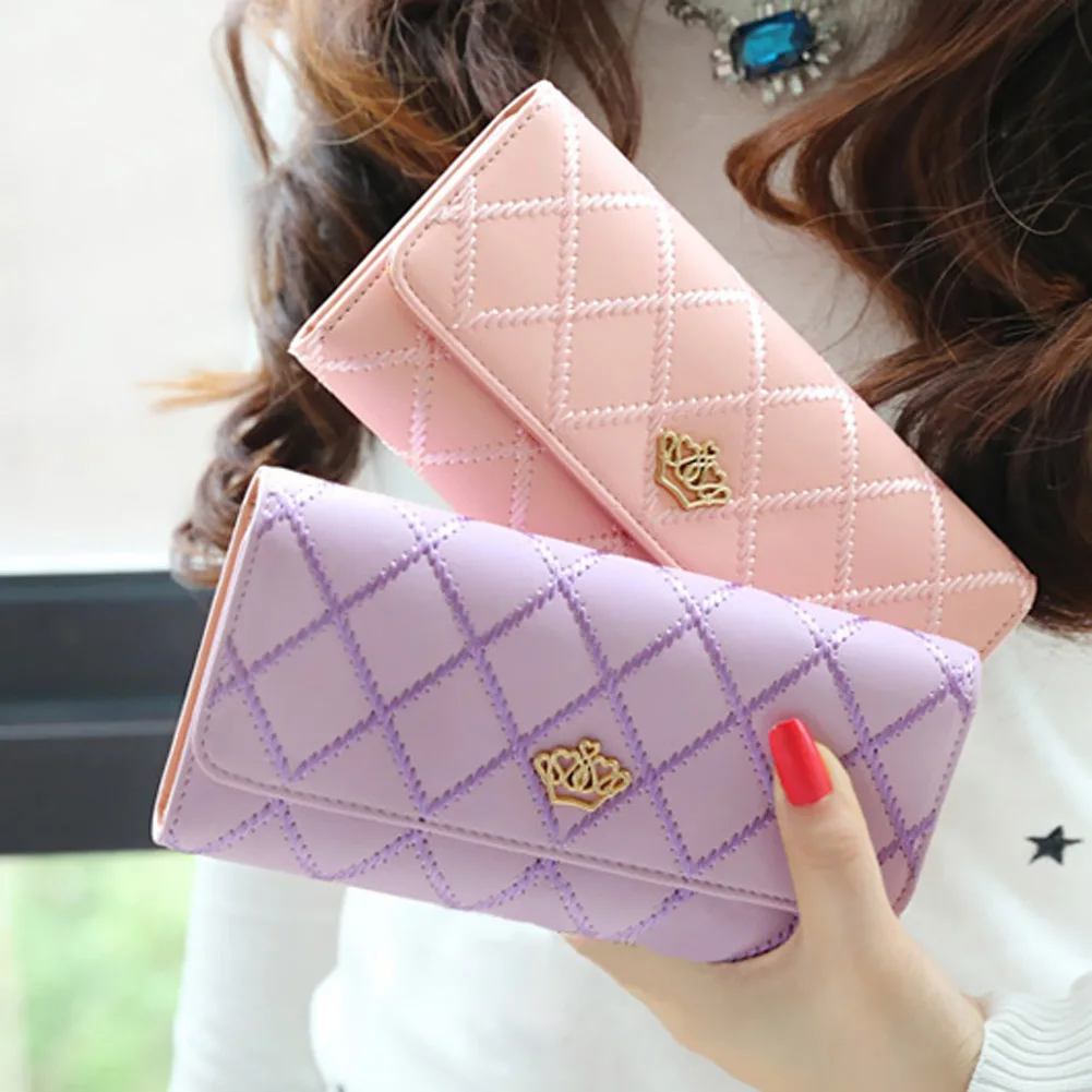 

New Arrival New Fashion Trend Crown Logo Lattice Embroidery Flip Long Purse Money Clip Wallet