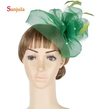 Шляпы с бисером перья Тюль Цветы Свадебный головной убор винтажные свадебные аксессуары для волос для женщин аксессуары novia boda H71