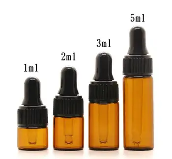 

100pcs 1ml/2ml/3ml/5ml Amber Empty Glass Bottles Aromatherapy Essential Oil Refillable Bottles Dropper Bottle With Black Cap