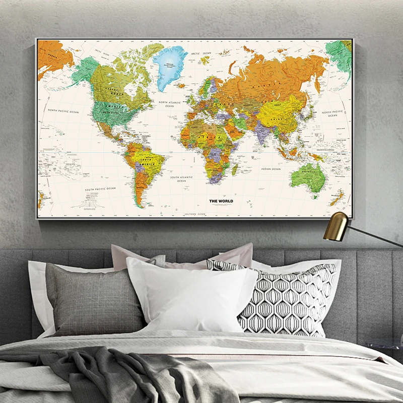 

SELFLESSLY Retro World Map Canvas Painting Posters and Prints Wall Picture For Living Room Vintage Art Abstract Map Pictures