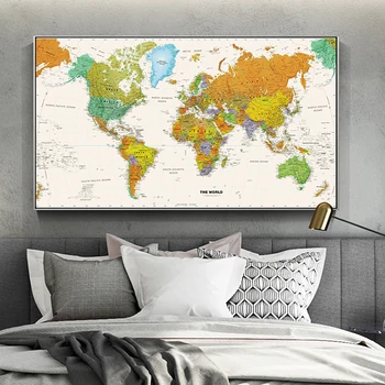 

SELFLESSLY Retro World Map Canvas Painting Posters and Prints Wall Pictures For Living Room Map Art Home Decoration Unframed