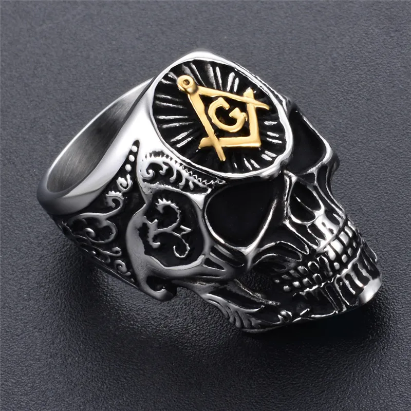 Modyle 2018 Men Punk Rock Stainless Steel Masonic skull rings Punk Man's High Quality Personality Ring