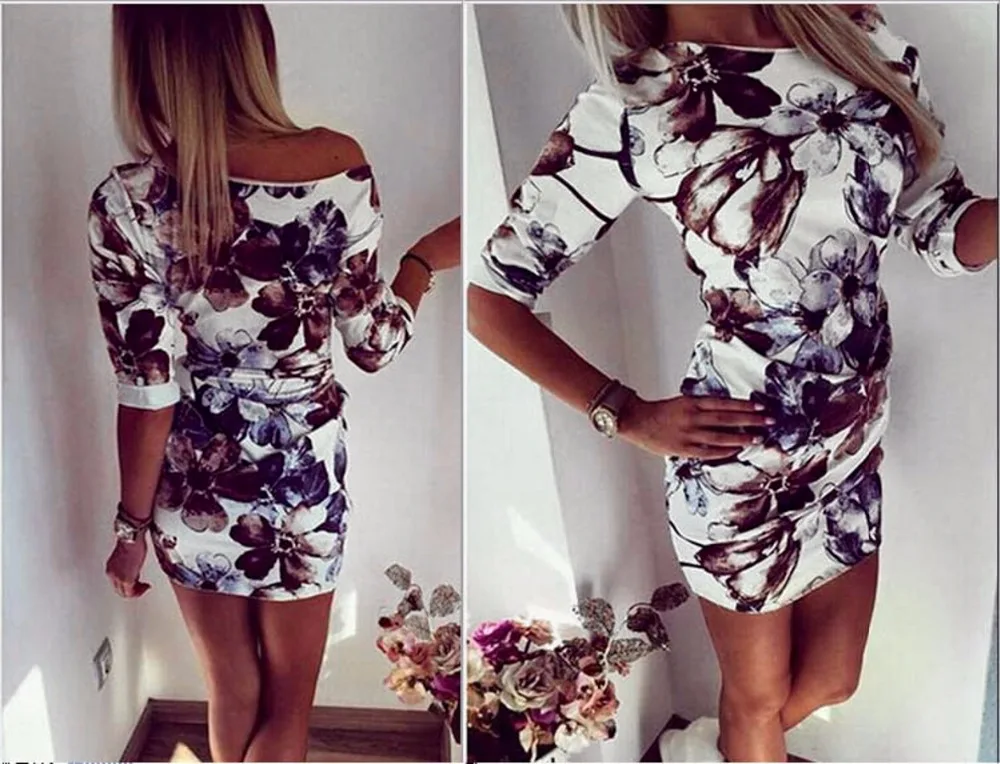 

Brand New Hot Stylish Women's Mini Print Dress Slim Ladies Sleeve Party women dress elegant Vestido vintage Slim Sexy Ladies