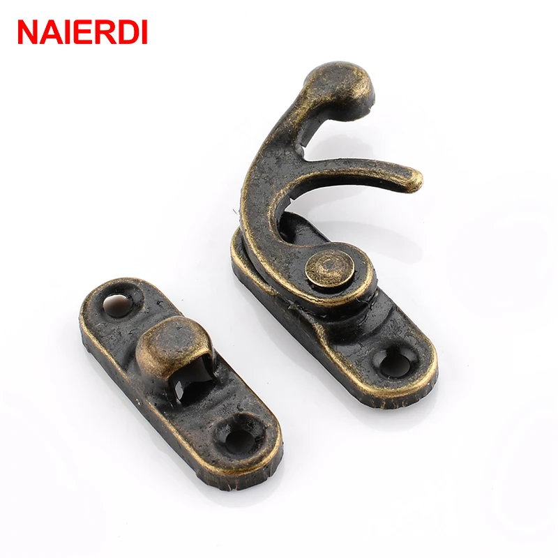

NAIERDI Small Antique Metal Lock Decorative Hasps Hook Gift Wooden Jewelry Box Padlock With Screws For Furniture Hardware