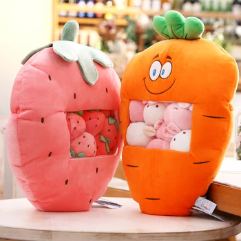 

candice guo! super cute plush toy one bag strawberry cartoon rabbit carrot soft stuffed pocket cushion birthday Christmas gift