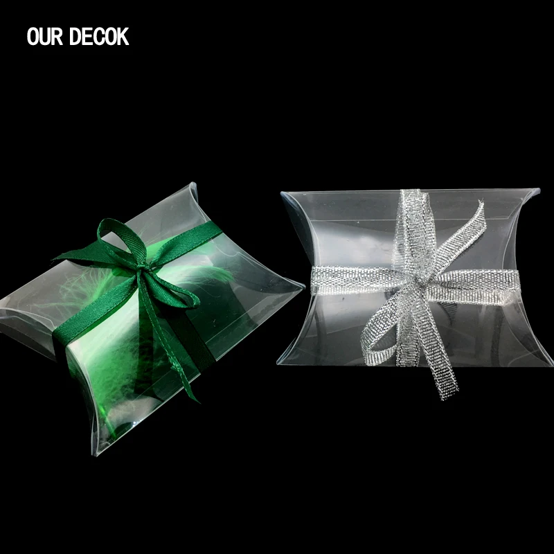 

100 Pcs/lot 9cmx6.5cmx2.5cm Pillow Shape Sweet Candy Box Packaging Gift Box for Wedding Party Favor Decor Clear PVC Wholesales