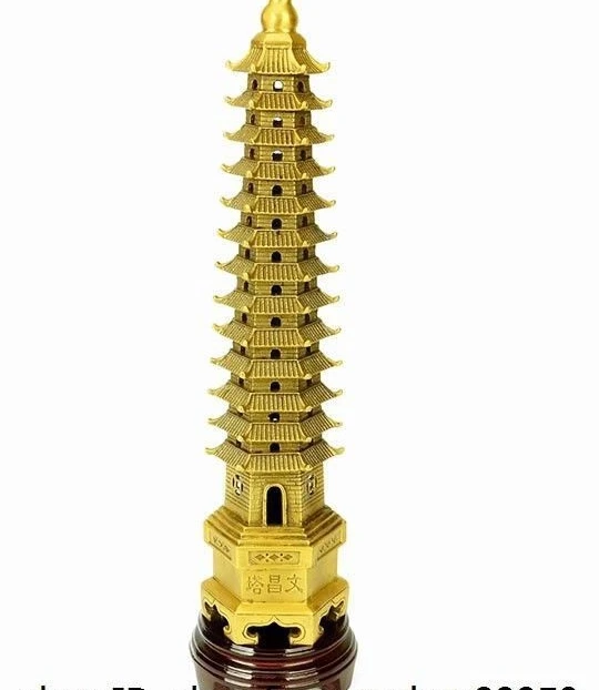 

China Buddhism Brass Copper Temple Fengshui Wenchang Tower Pagoda Stupa Statue