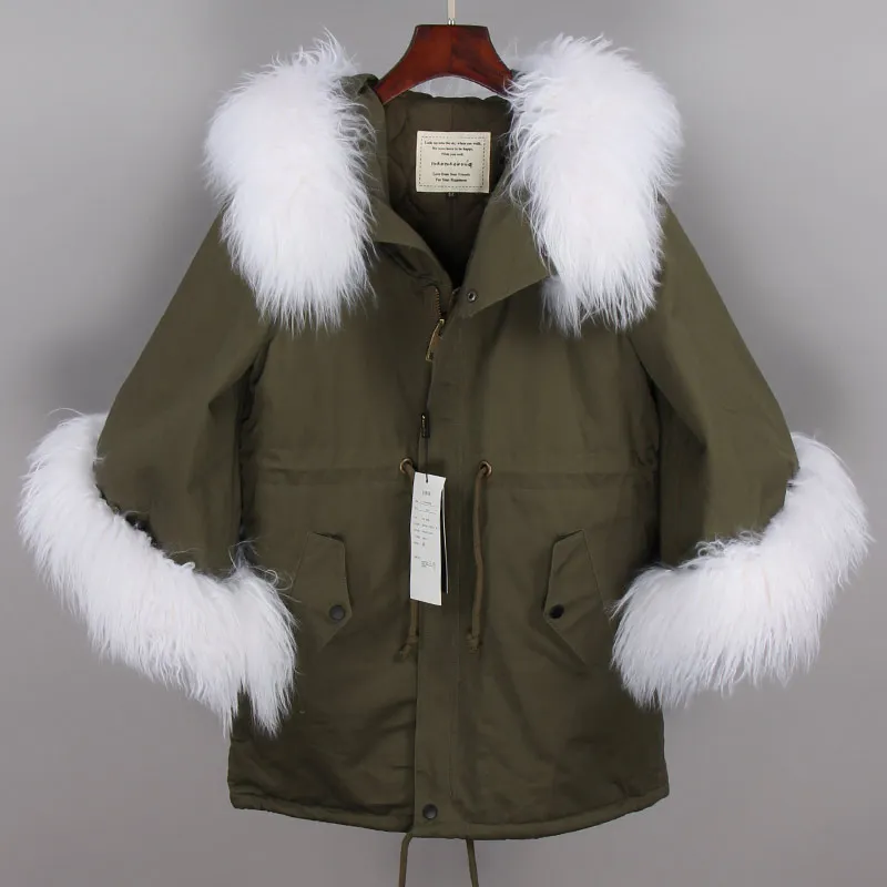 MAOMAOKONG пальто свободного кроя из натуральной шерсти с меховым воротником и рукавами-фонариками из хлопка