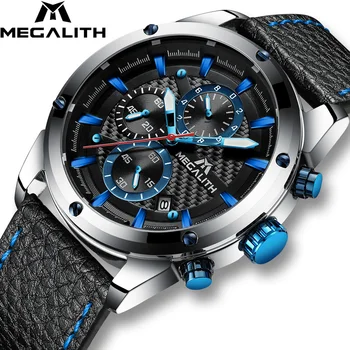 

MEGALITH New Arrival Mens Watches Clock Leather Stylish Sports Top Brand Waterproof Quartz Chronograph Watches Gift For Male