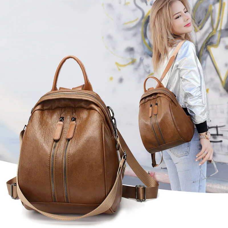 

Casual Genuine Leather backpack women suture decoration soft leather Calfskin college style simple women's travel bag