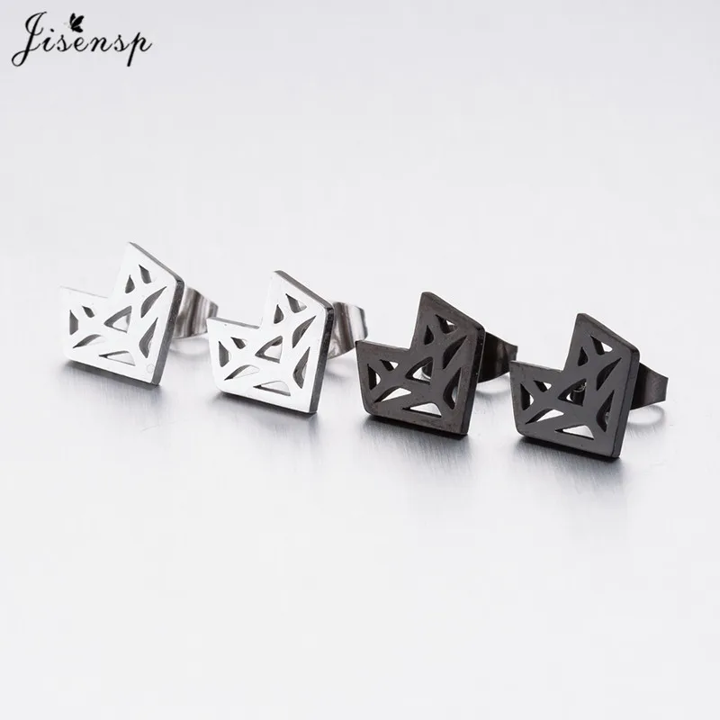 

Jisensp Fashion Origami Fox Stud Earrings for Women Simple Stainless Steel Jewelry Gift Geometric Animal Earrings aretes de muje