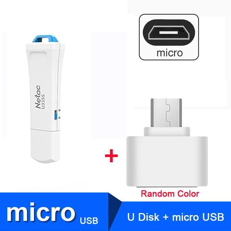 Netac U335S защита флешка от записи Безопасность USB флеш-накопитель USB 3,0 128 Гб Белый Флеш-накопитель пластик Memory stick хранение защищенный флешка - Цвет: U335S 128GB Plus OTG