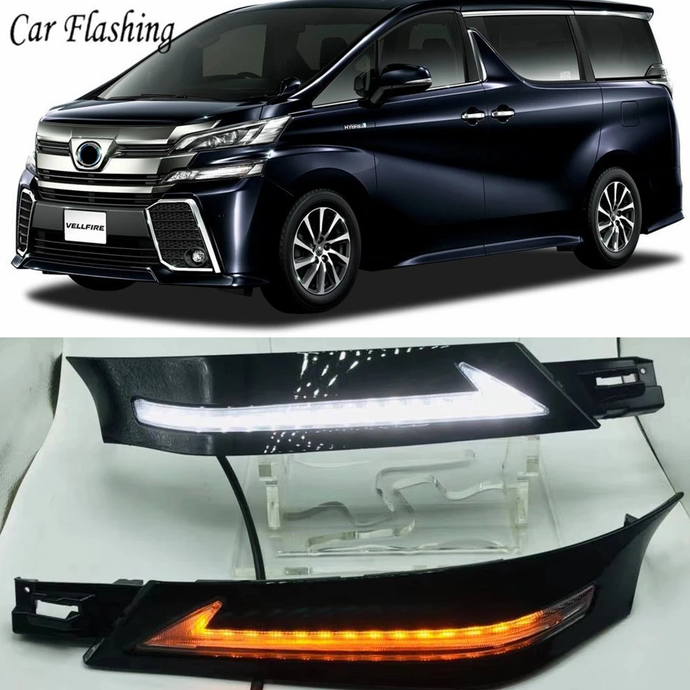 2 шт. светодиодный дневной свет для Toyota Vellfire 30 2016 2017 2018 с Бег siganls 12v дневные ходовые