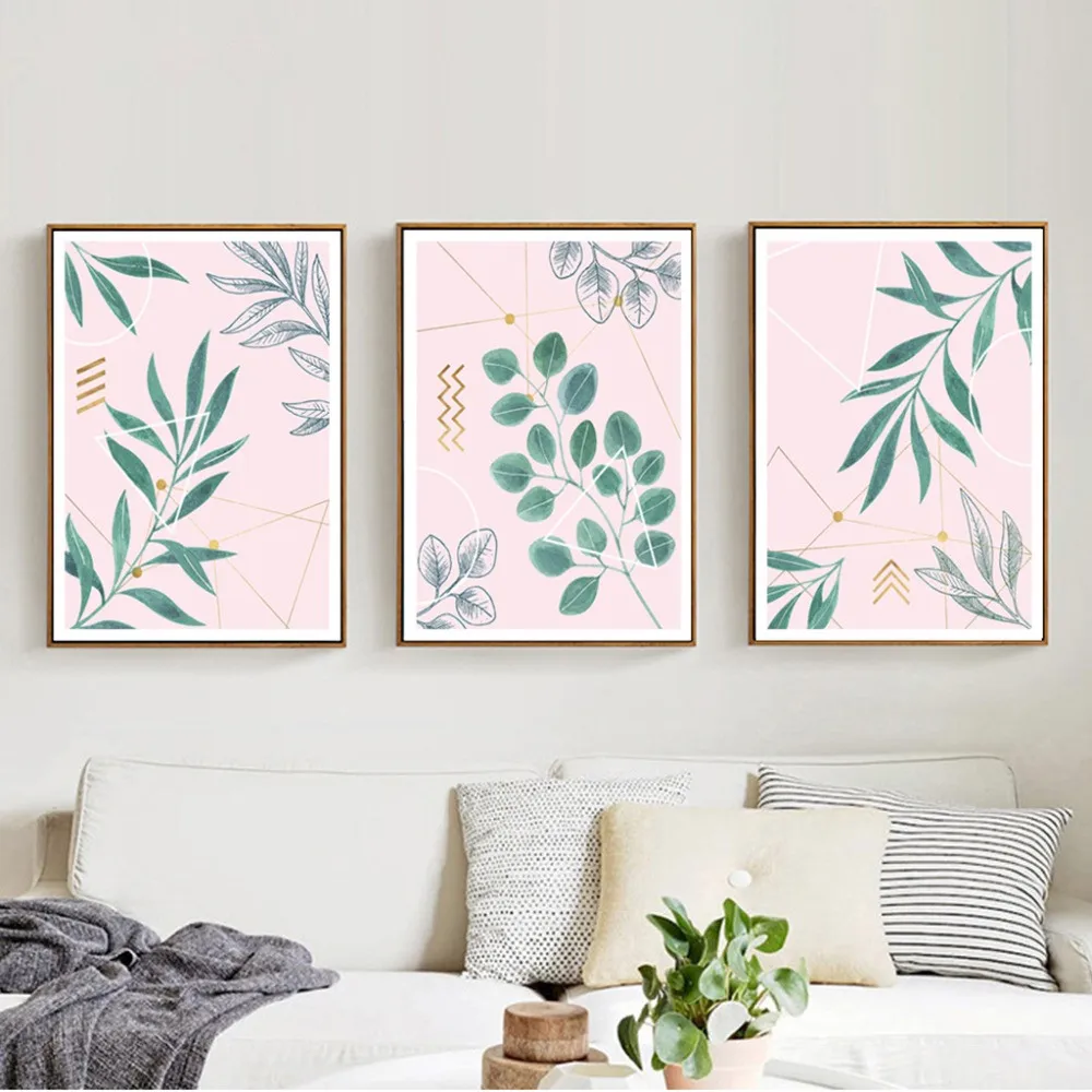 Modern-Nordic-Plant-Leaves-Decoration-Minimalism-Pink-Living-Room-Canvas-Painting-Poster-Geometry-Wall-Picture-For (2)
