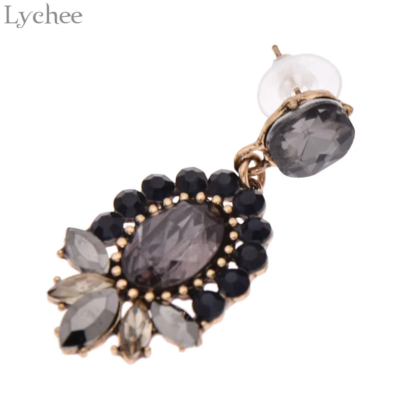 Lychee Ретро стиль сплав стекло цветок лепестки женские серьги цветные кристалл