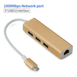 2018 3 Порты USB 3,1 хаб Тип C до Gigabit Ethernet LAN RJ45 адаптер высокое Скорость передачи данных сетевой карты для Mac Windows Linux