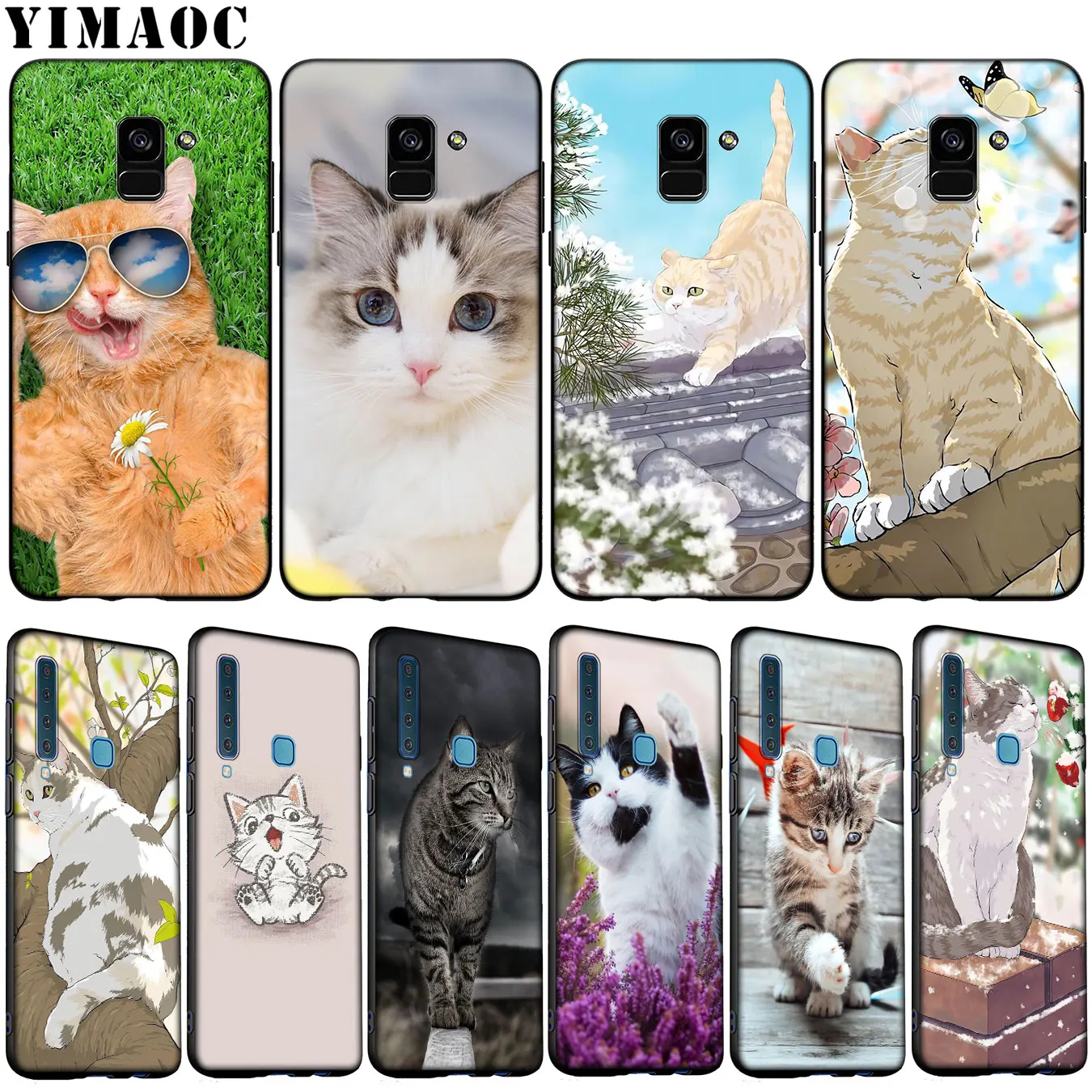 YIMAOC Meow Cartoon cat Soft Silicone Phone Case for Samsung Galaxy A6 A9 A8 A7 2018 A3 A5 2016 2017 Note 9 8 10 Plus Lite | Мобильные