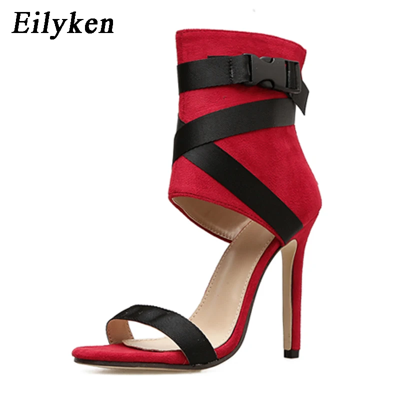 Eilyken/Новинка года; летние женские босоножки; туфли-лодочки с пряжкой на ремешке; женские пикантные вечерние туфли; цвет красный, черный, белый, красный - Цвет: RED