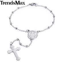 Женские Четки из бисера браслет Крест Иисуса Шарм браслет из нержавеющей стали для женщин ювелирные изделия подарки Прямая поставка KKBM155