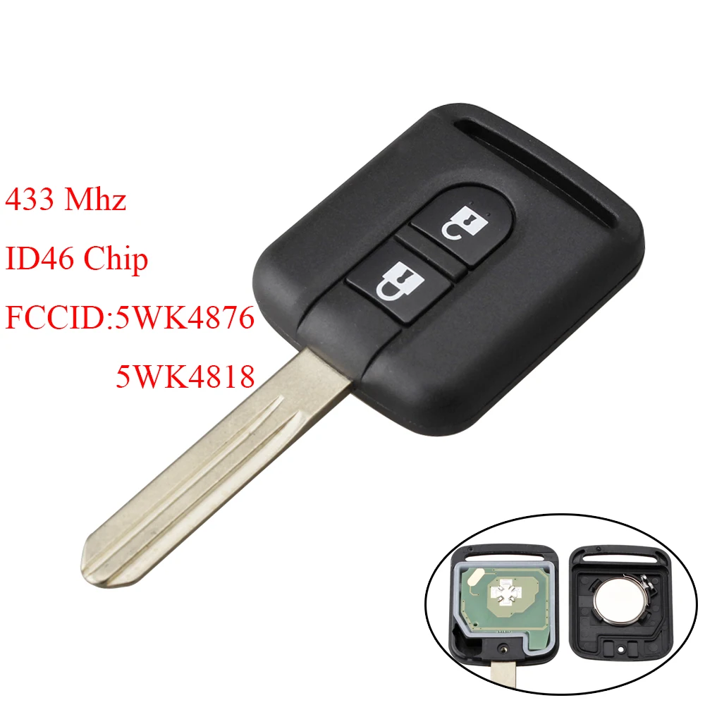

2 Button Remote Key Fob 433Mhz ID46/PCF7946 Chip For Nissan Elgrand X-TRAIL Qashqai Navara Micra Note NV200 For 5WK4 876/ 818