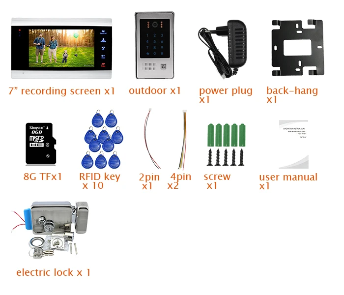 Бесплатная доставка 720P AHD HD 7 "экран видео домофон система записи кода клавиатуры RFID разблокировка наружная камера Электрический замок