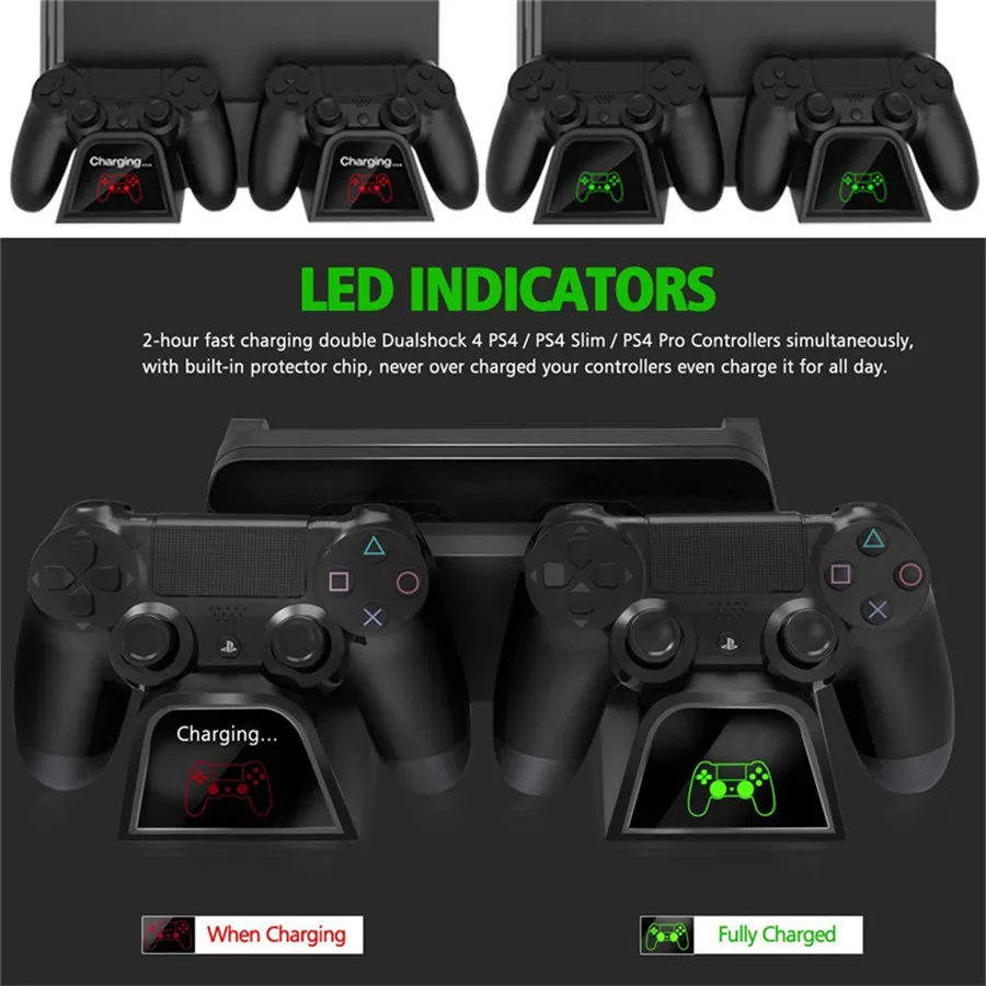 DOBE PS4/PS4 Slim/PS4 Pro Dual Controller Charger Game Card Storage Cooling Fan Vertical Stand Charging For SONY Playstation 4 DOBE PS4/PS4 Slim/PS4 Pro Dual Controller Charger Game Card Storage Cooling Fan Vertical Stand Charging For SONY Playstation 4