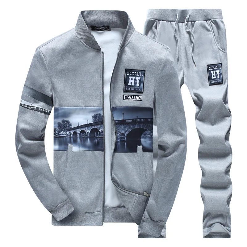 

2017 Spring Plus Size Mens Sportswear suits Long sleeve Zipper Sweatshirts +Pants Jogger Suits Mens Running Tracksuit Sets