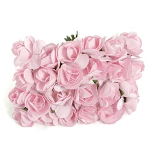 144 шт мини маленькая бумага искусственные розы цветы с бутонами DIY ремесло Свадебный декор дома, светильник розовый