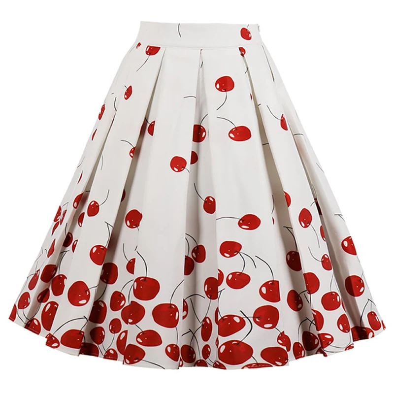 Kostlich Newest Summer Skirts Womens 2018 High Waist Pleated Skirt Vintage A-Line Casual Big Swing Women Midi Skirt (4)