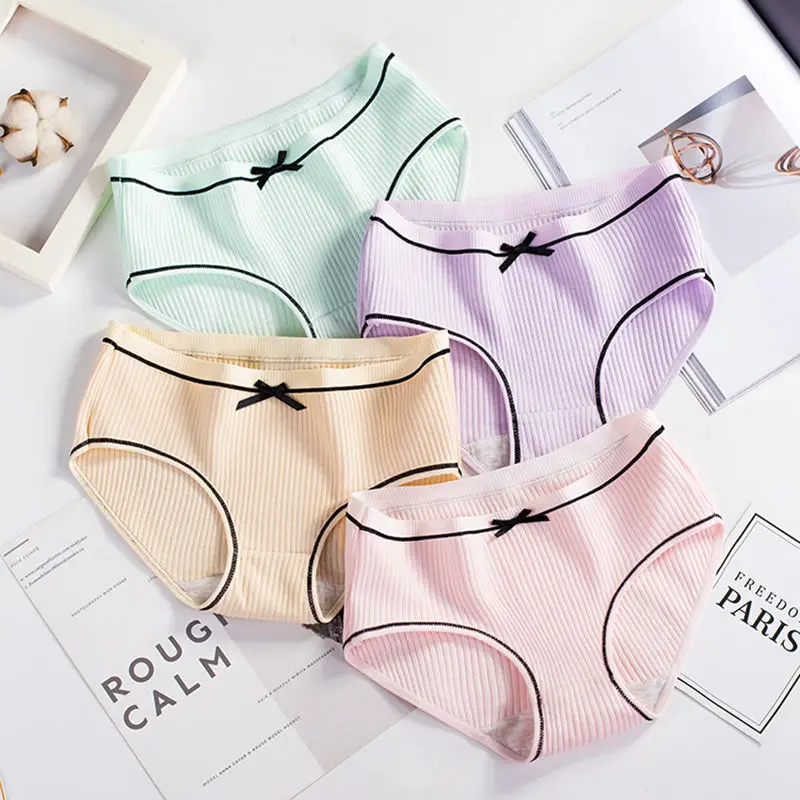 

3PCS/Set Women Stripe Panties Breathable Soft Cotton Elastic Shorts Underware 2019 Summer String Spandex Lingerie