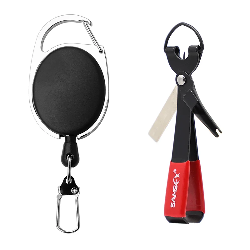 SAMSFX рыболовное быстрое завязывание узлов, инструмент для быстрой завязывания ногтей, инструмент для завязывания мушек, леска, резак, кусачки w/Zinger, втягивающее устройство, снасти, аксессуары - Цвет: Black Knot Tool Kit