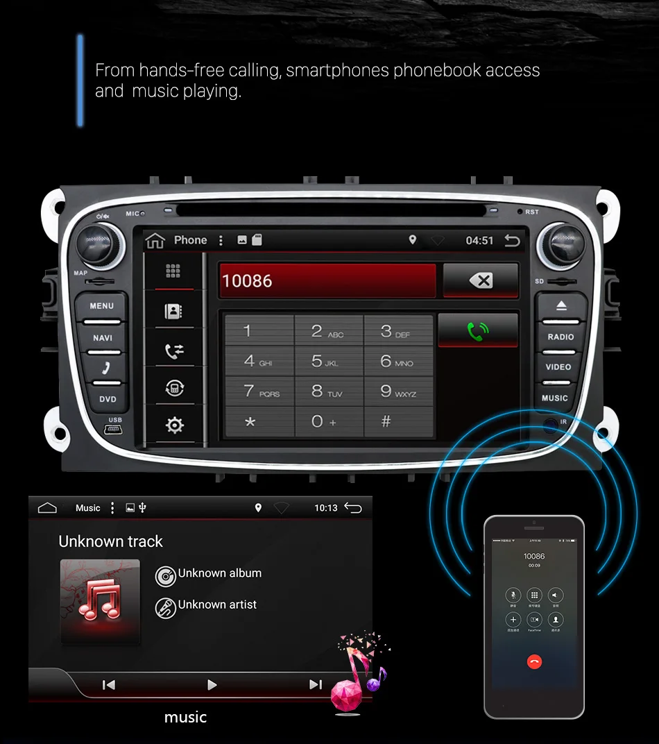 Cheap Eunavi 2 din Android 9.0 Car DVD Player for Ford focus II Galaxy Transit Tourneo Mondeo 2din GPS Multimedia radio Headunit IPS 8