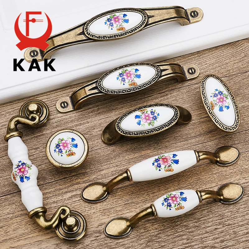 KAK Antique Bronze Ceramic Cabinet Handles Zinc Alloy Drawer Knobs Wardrobe Door Handles Morning Glory European Furniture Handle KAK Antique Bronze Ceramic Cabinet Handles Zinc Alloy Drawer Knobs Wardrobe Door Handles Morning Glory European Furniture Handle