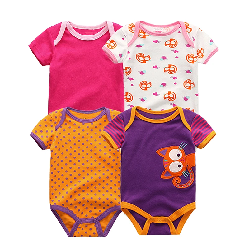 

4PCS/LOT Baby Rompers Short Sleeve Summer Girls&Boys Clothing for Newborn Jumpsuits 3 6 9 12Months infants and toddler clothing