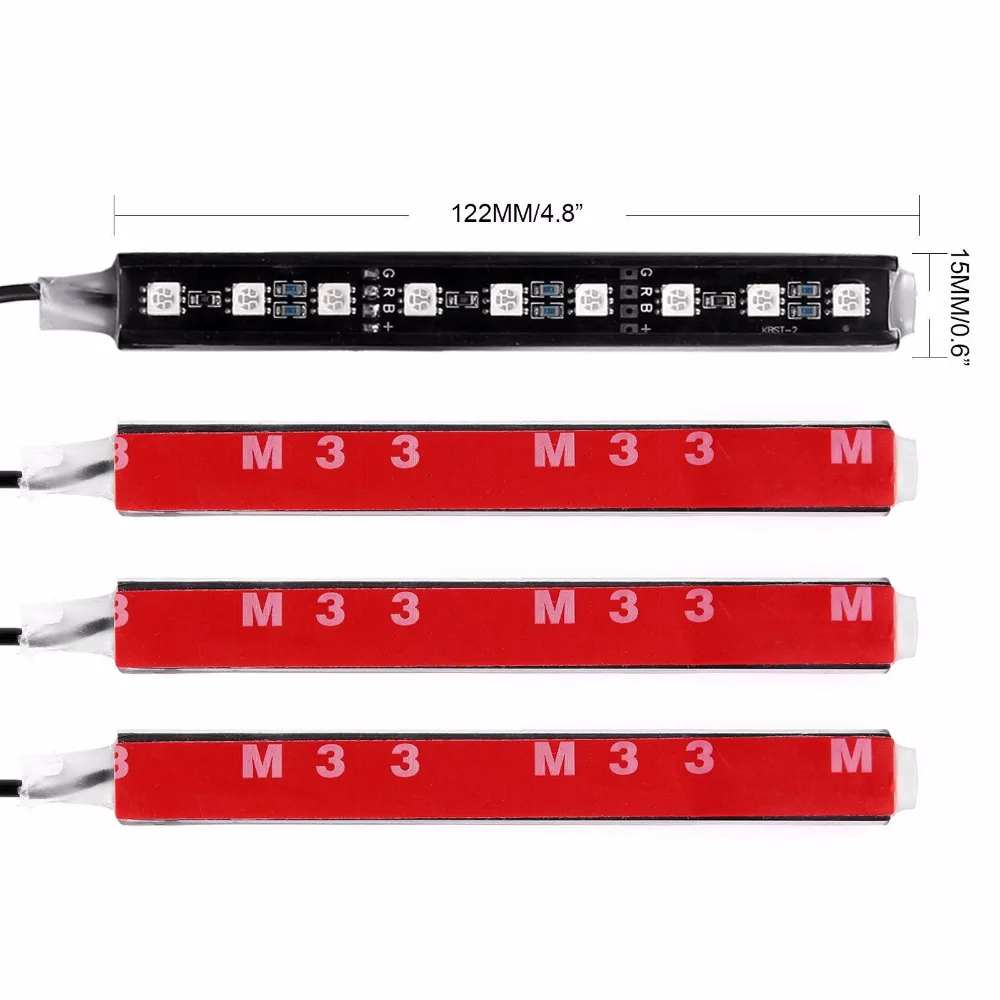 Автомобильный RGB Светодиодные ленты 4*9 шт SMD 5050 10 Вт автомобиль декоративные атмосферу полосы света авто RGB путь напольный светильник дистанционного Управление 12V