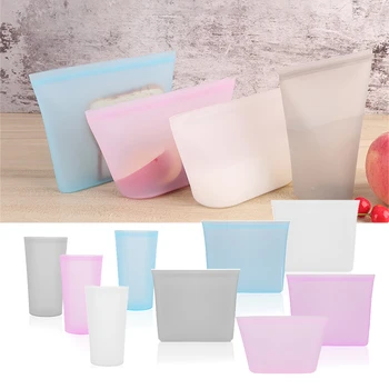 

3pcs Kitchen Fridge Snack Storage Box Soup Milk Leak Proof Containers Stand Up Fresh Bag Reusable Silicone Food Storage Box Bags