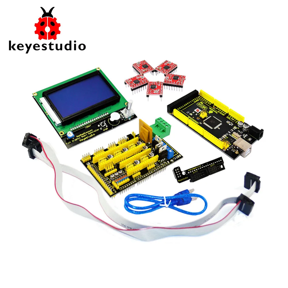 Keyestudio 3 D принтер комплект RAMPS 1,4+ Mega 2560+ 5xA4988 драйвер двигателя+ lcd 12864 контроллер